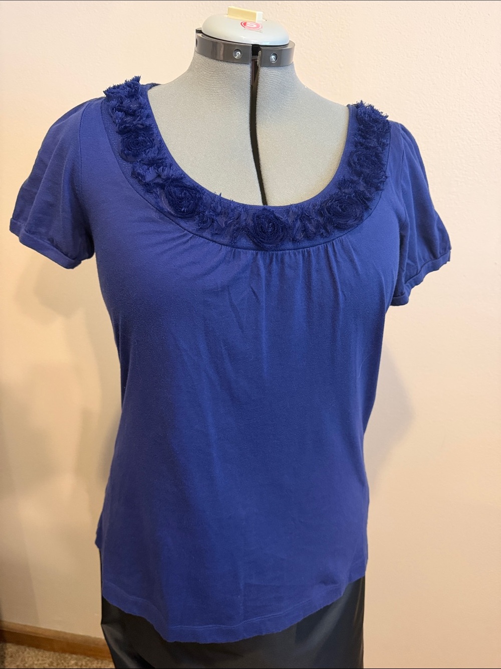 Lift Women's Royal Blue Scoop Neck Floral Trim Top